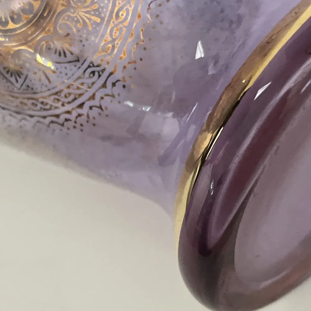 Vtg 10” Vecchia Murano Art Glass Vase 24K Gold Neodymium Purple Color Change